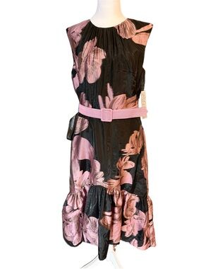 NWT Kay Unger Belted Midi Dress